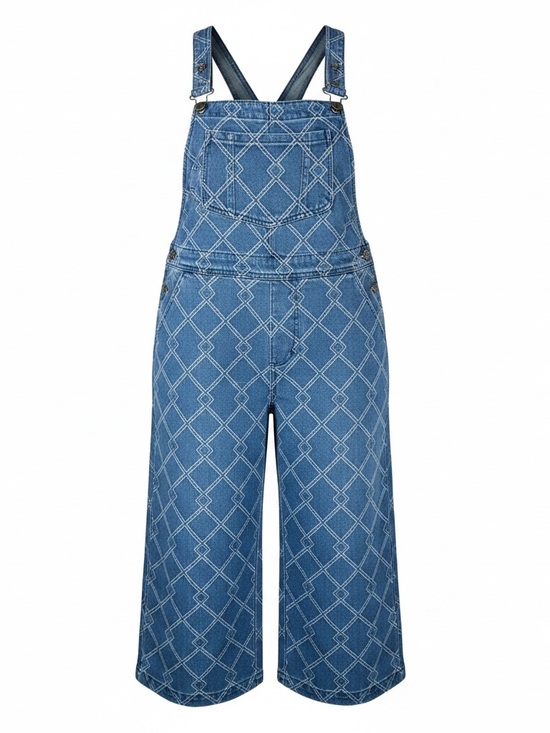 Pants - Sweet Giana Denim Wide Leg Overall Jumpsuit Geometric Embroidered Boho